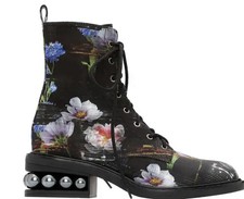 Nicholas Kirkwood Multicoloured Satin Floral Print Ankle Boots  IT 38.5/UK 5.5