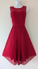 Ladies Hobbs Red Chiffon Fit & Flare Occasion/Party Dress Size UK 8