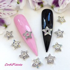 3D Nail Art "Diamante Stars" Silver AB Rhinestone Xmas Gem Metal Alloy Metallic