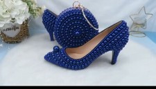 Royal blue pearl women shoes - blue,