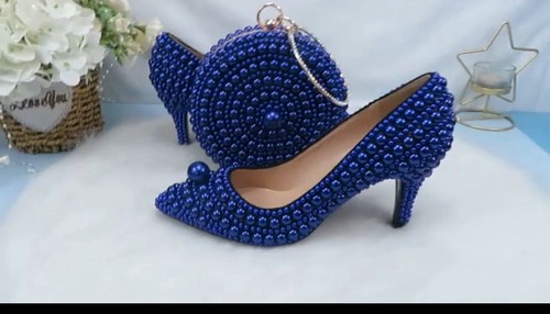 Royal blue pearl women shoes - royal,