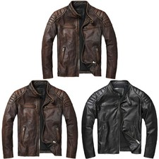 Mens Imitation Leather Punk Style Jacket Stand Collar Motorcycle Retro Coat