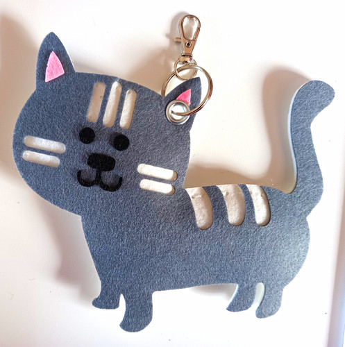 Grey felt cat animal keyring - felt,
