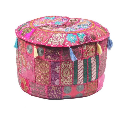Indian vintage patchwork pouf - indian,