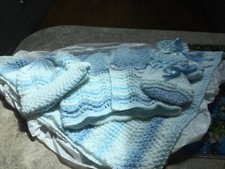 HAND MADE LAYETTE FOR BABY BOY 3-9 MONTHS MARBLE BLUE JAMES C BRETT WOOL