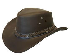 Australian Black Brown Western Style Cowboy Outback Real Leather Aussie Bush Hat