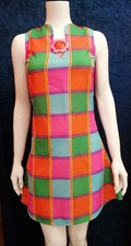 Ladies Checked 60s 1960s Style Costume Fancy Mini Dress Size M 12/14 & Headband