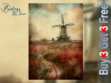 Dutch Windmill Tulip Field