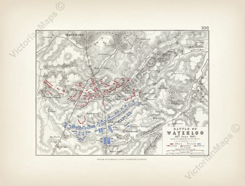 Antique map waterloo battle - map,