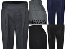 BOYS SCHOOL PULL UP TROUSERS UNIFORM ELASTICATED BACK~NO ZIP & CLIP ~2-16YEARS