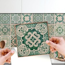 22x Vintage Green Tile Stickers 15cm Antique AzulejoPeel Self Adhesive for Decor