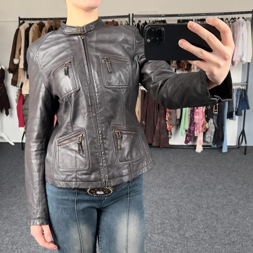 Brown vintage y2k fitted moto - brown,