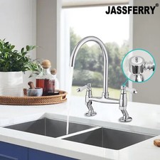 JASSFERRY 2 Hole Kitchen Mixer Tap Chrome with Swivel Spout Bridge Tap