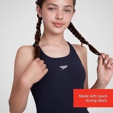 Speedo ECO Endurance+ Medalist Girls Swimsuit Swimming Costume Navy 2025 BNWT
