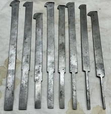 Set Of Eight Vintage Plough Plane Irons, Various Makers
