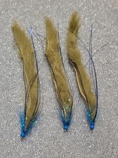 3 x Olive barbed or barbless Blue bead blue flash fritz SNAKE flies Zonker #10