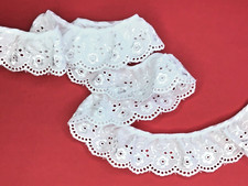 Quality White Satin Stitched Broderie Gathered Lace Trim 1.75"/4.5cm PER METRE