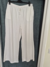 White Linen TU Women's Trousers Wide Leg Size 18 Drawstring Waist