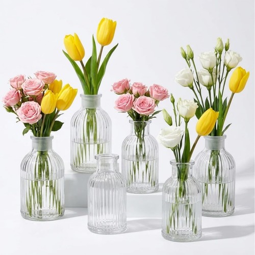 Glass bud vases set 6 - glass,