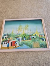 Framed HAITIAN PAINTING ON CANVAS SIGNED J TIUBIS ORIGINAL 15 Inch X 12 Inch