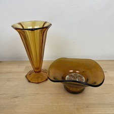 Vintage MCM Amber Glass 8"
