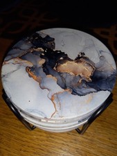 8x Beautiful Ceramic Coasters & Stand