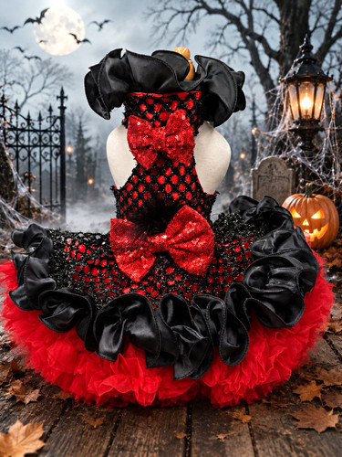 Halloween dog dress red black - red,