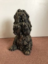 Painted Concrete Begging Shih Tzu Dog Statue - Black And Gold
