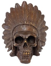 Bronze Skull Sculpture Statue Native American Indian Headdress 19cm High 2.5kg