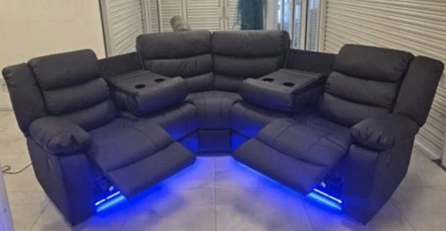 Recliner black leather corner - black,