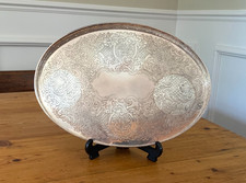 Oval Galleried Silver Plated Tray, Barker Ellis, England 13" Long - Excellent