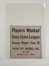 Mason City Players Wanted Iowa State League 1952 Sporting News Baseball Ad