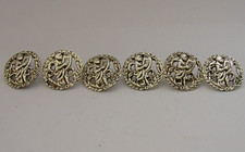 SIX ANTIQUE ENGLISH STERLING SILVER BUTTONS LONDON 1900 HARP PLAYER
