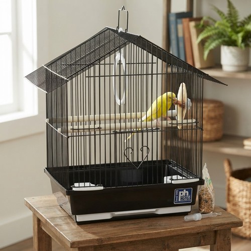 Durable black bird cage - black, for