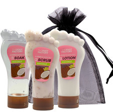 Foot Spa Gift Set -Coconut Soak, Scrub, Lotion in Gift Bag - Pedicure Kit