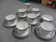 STIG LINDBERG GUSTAVSBERG SPISA RIBB 6 DEMI TASSE CUPS SAUCERS CREAM SUGAR. MINT