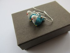 Handmade Miniature Blue Budgie Budgerigar Pet Bird  Earrings - Made in UK