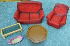 VINTAGE SINDY DOLL RED SETTEE & CHAIR SET