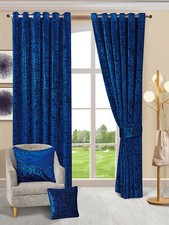 Luxury Eyelet Crushed Velvet Ring Top Curtain Ready Made Top Lined Curtains Pair