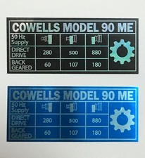 Cowells 90ME (Old type) spindle speed data plate