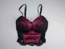 Victoria's Secret Bombshell Add 2 Cup Push up 32D Red Black Shine Strap Bustier