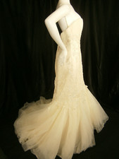 Sottero & Midgley 12 Wedding Dress Champagne Tulle Corset Beaded Pink Flowers