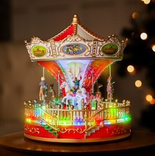 Christmas LED Musical Carousel Decoration Rotating Fairground Ornament Light Up