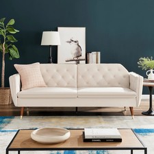 3 Seater Sofa Bed Cream Velvet