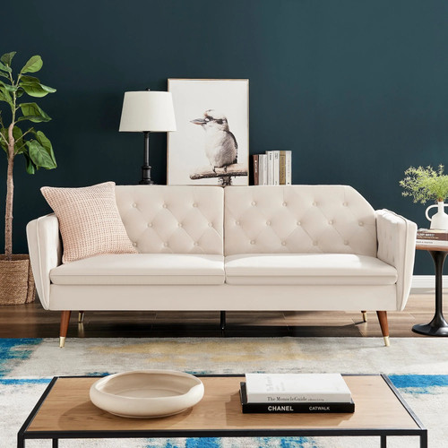 Seater sofa bed cream - seater, velvet