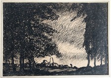 C Haldane Macfall Original Pen & Ink Drawing c.1910 Woodland Landscape Art