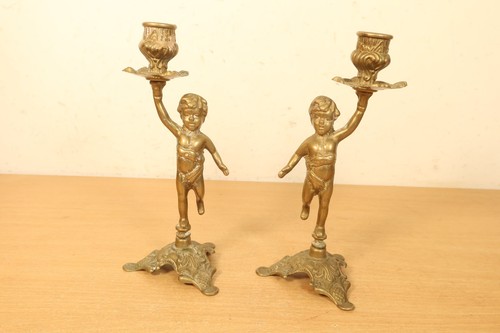 Vintage pair cherub brass - pair,