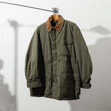 Vintage 50s Warmster Hunting Jacket Olive Green Cord Collar - Size Medium