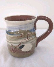 Caroline Smith Vintage Abbot Studio Pottery Cup/Mug Devon, 9cm, Sheep