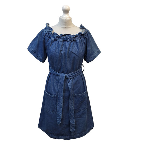 Blue denim dress tied belt - tu,